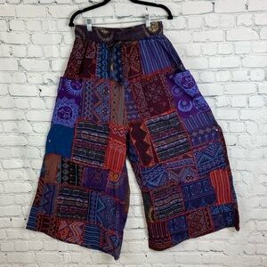 Boho Purple Patchwork Palazzo Pants